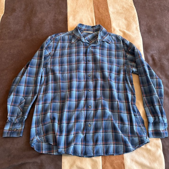 Tommy Bahama Silk men’s long sleeve shirt large blue plaid - Picture 1 of 2